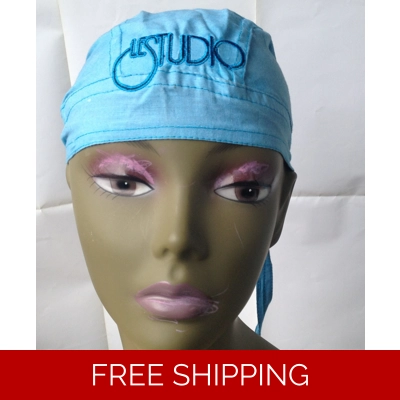 Bandana Hat Sky Blue Black & Blue Embroid Front Logo